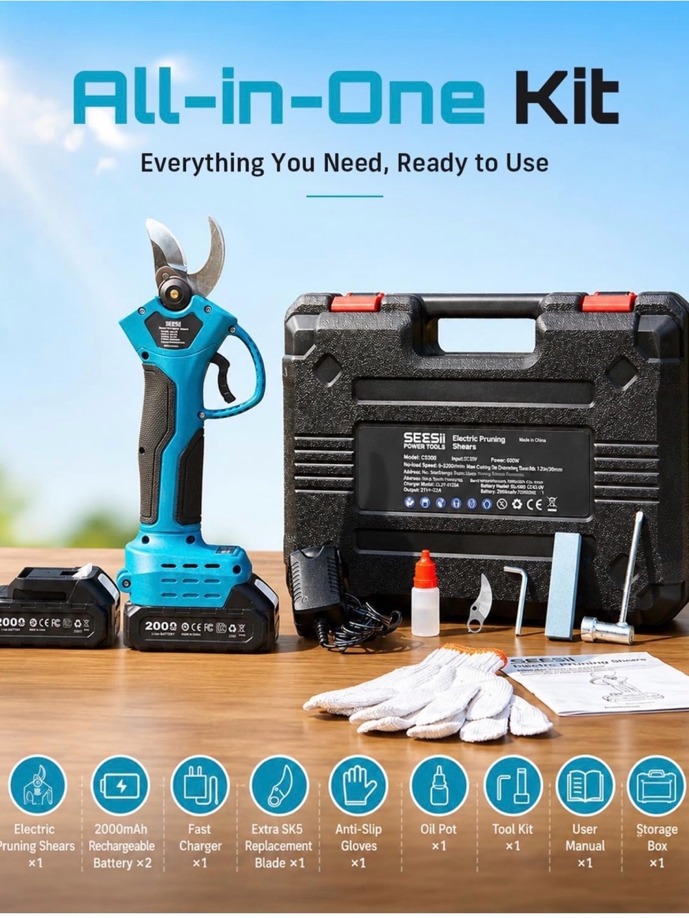Electric Pruning Shears All-in-One Kit - Blue
